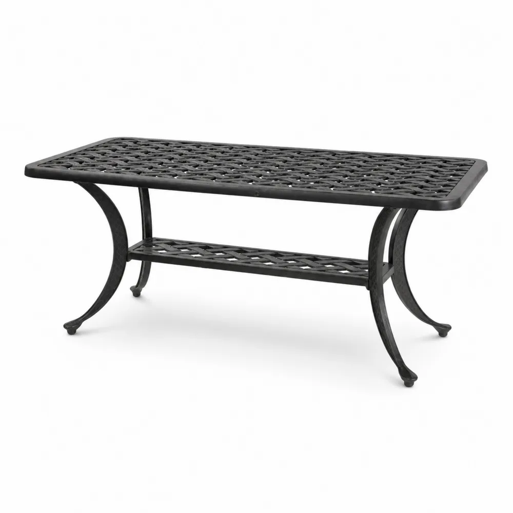Mesa de centro de aluminio negro para exterior 100x50x45 cm