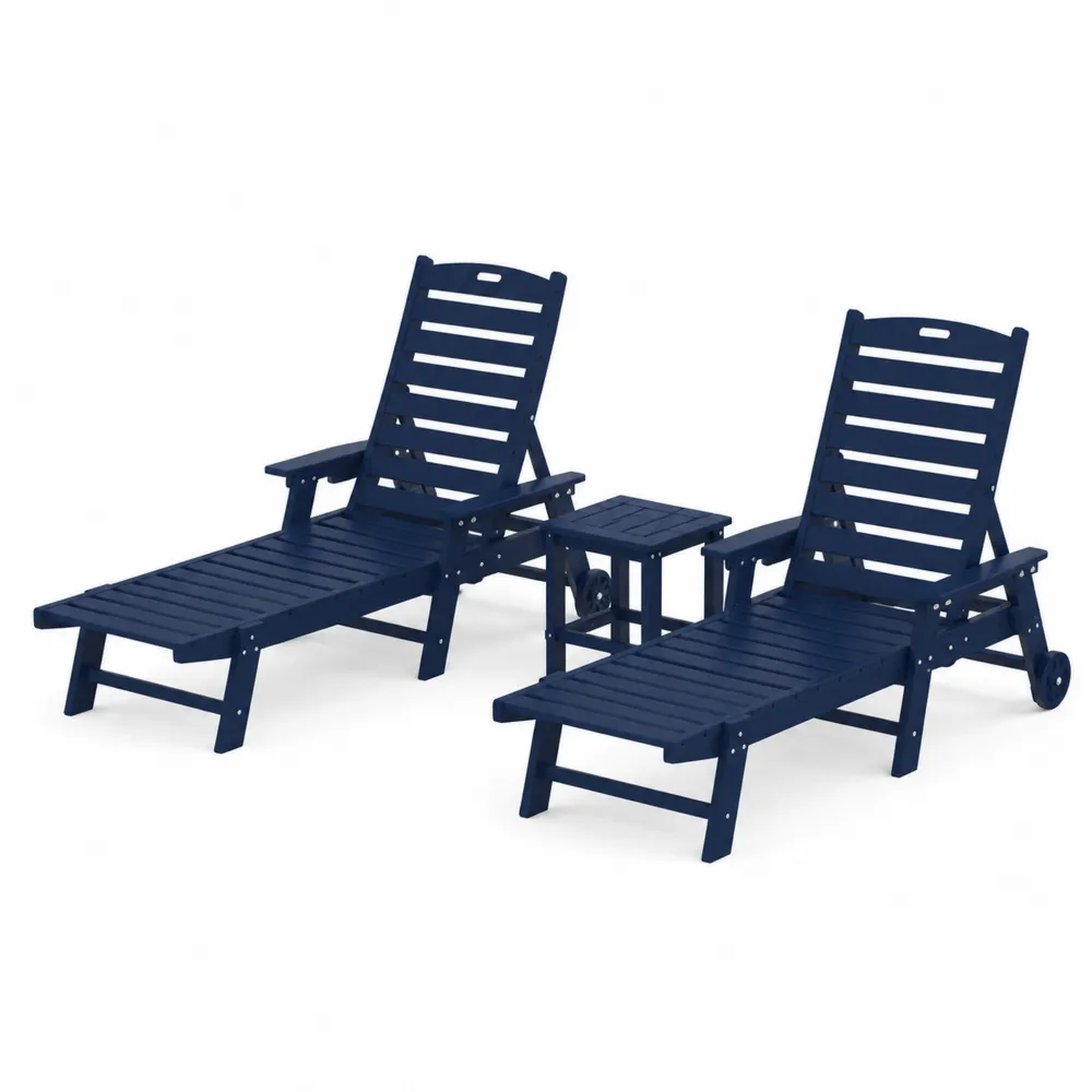 Conjunto de Tumbonas y Mesa de Madera Azul para Exterior