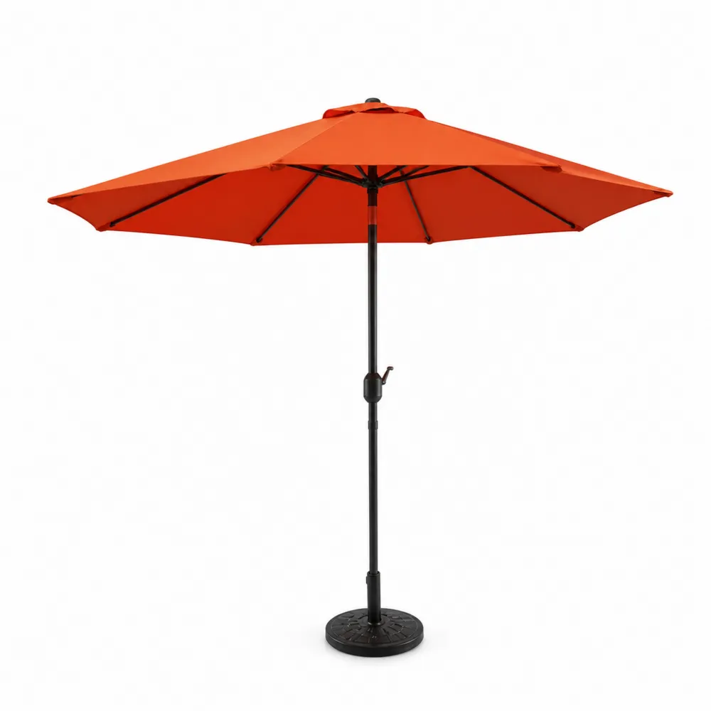 Sombrilla de poliéster rojo con base y altura ajustable