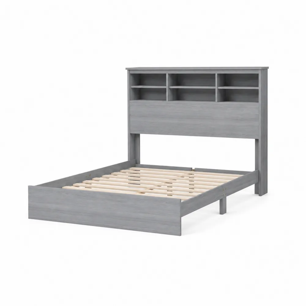 Cama de madera con estanterías integradas Gris 200x160 cm