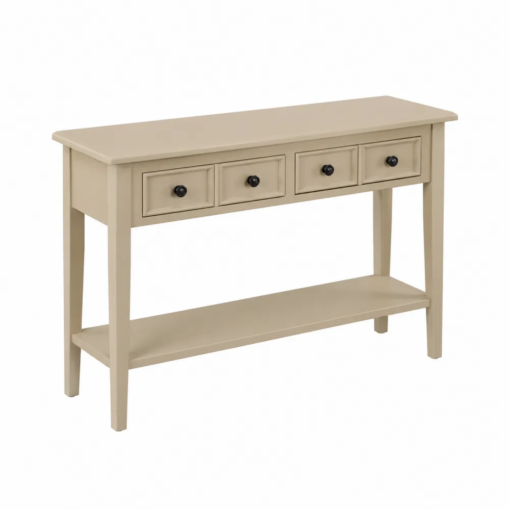 Mesa consola de madera con cajones y estante, Beige