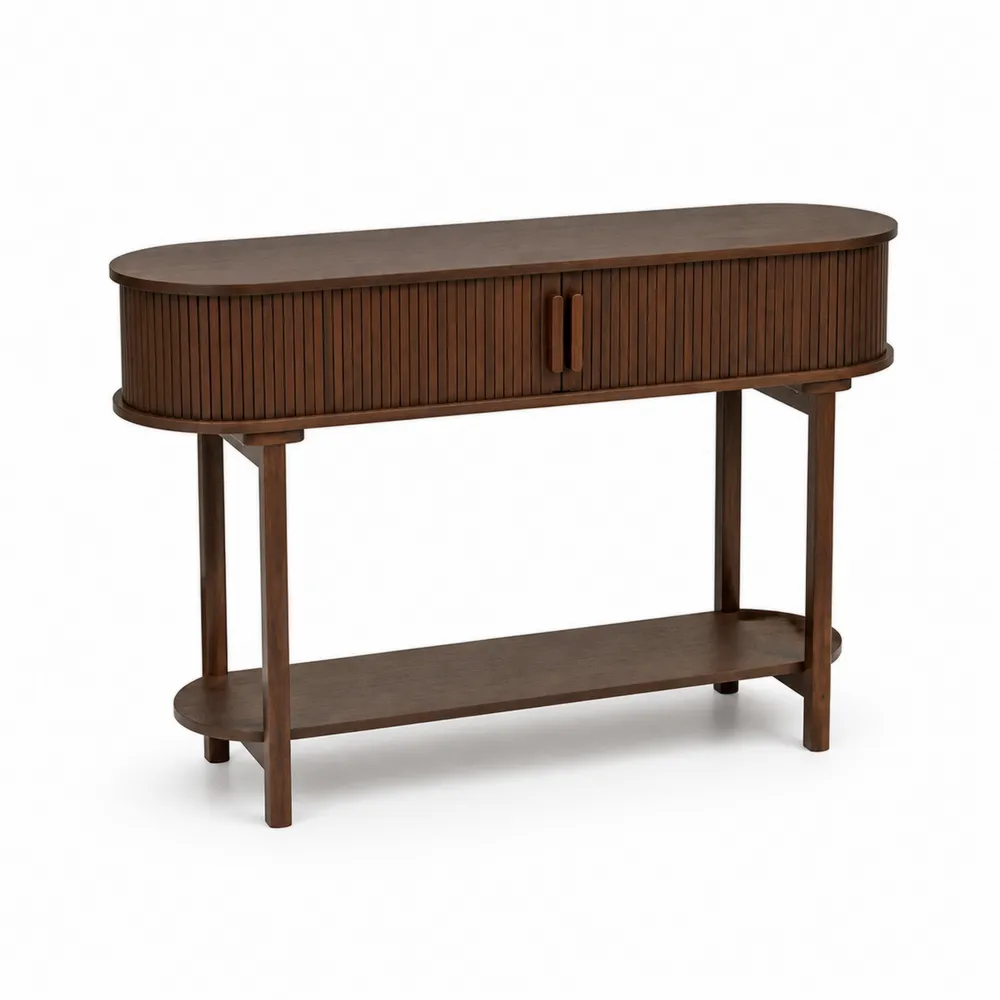Consola ovalada de madera marrón 75x120x35 cm