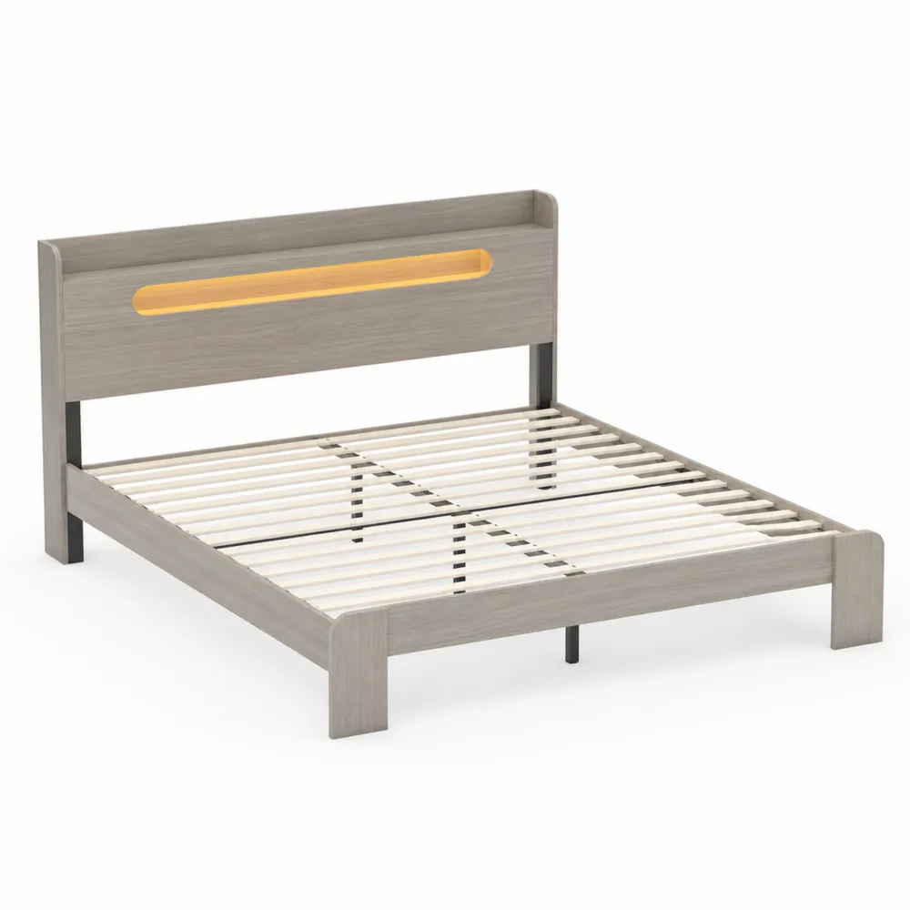 Cama de Madera con Luz LED Gris 200x160 cm