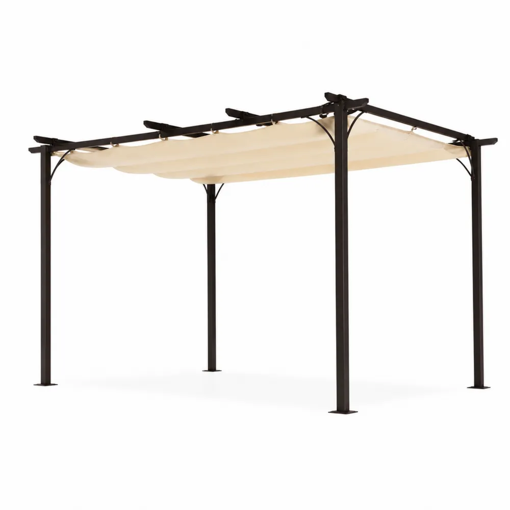 Pérgola de Metal con Techo Retráctil Beige 3x4m