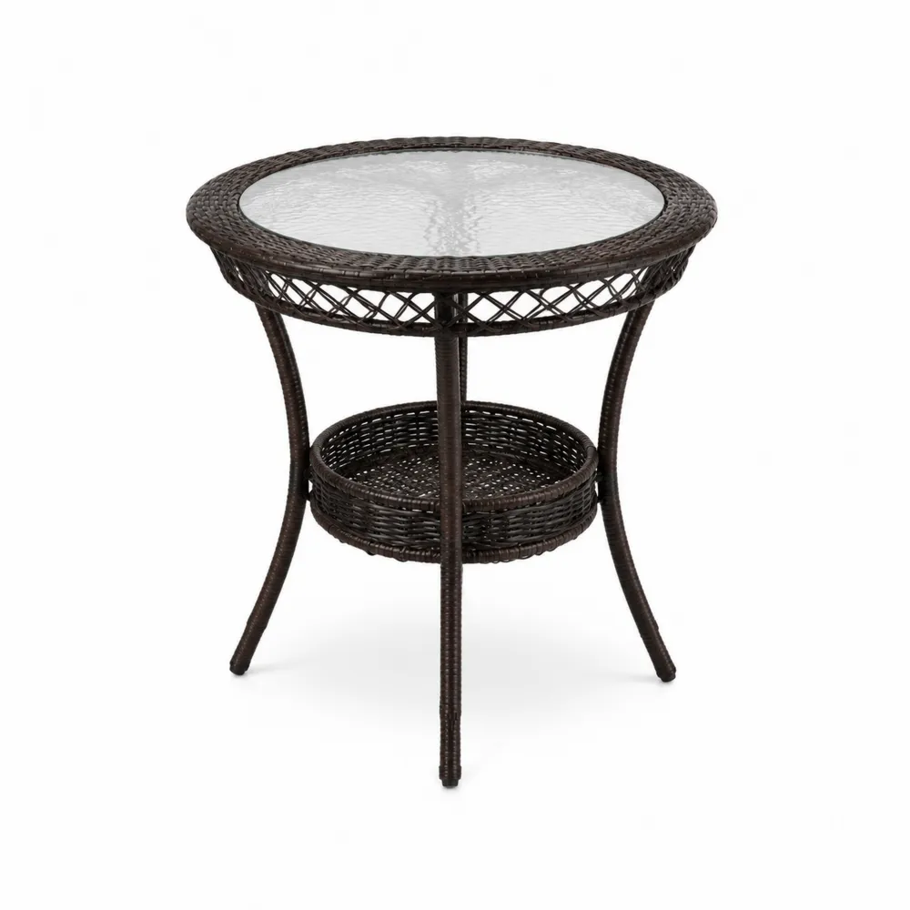 Mesa de Ratán Sintético con Vidrio Templado