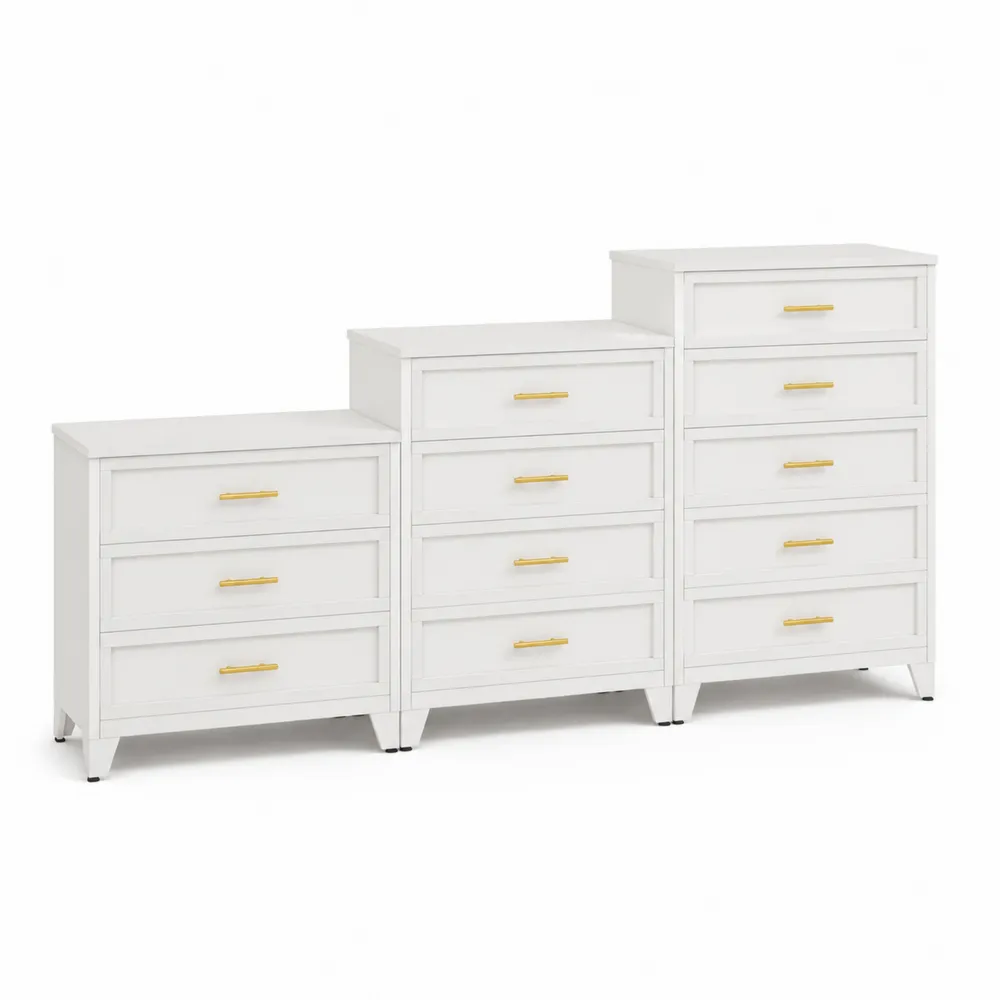 Juego de cómodas de madera con 3, 4 y 5 cajones Blanco