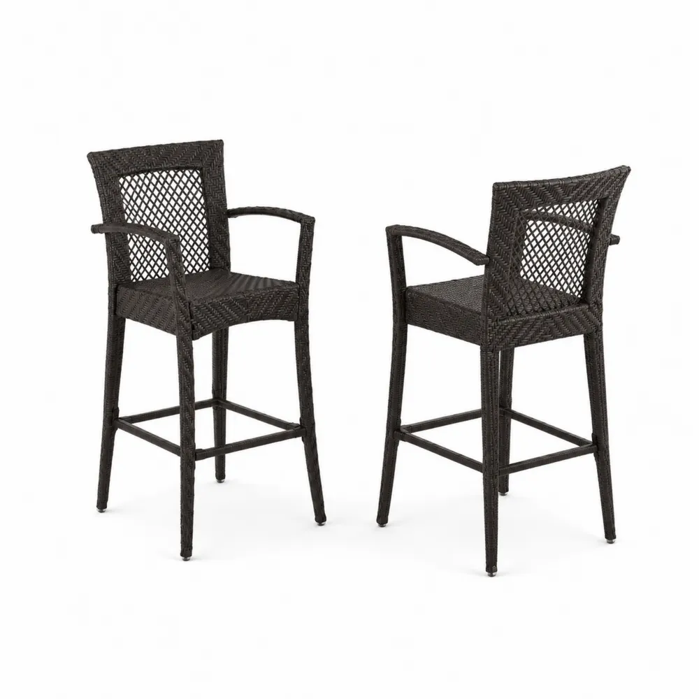 Set de sillas altas de ratán sintético negro para exterior