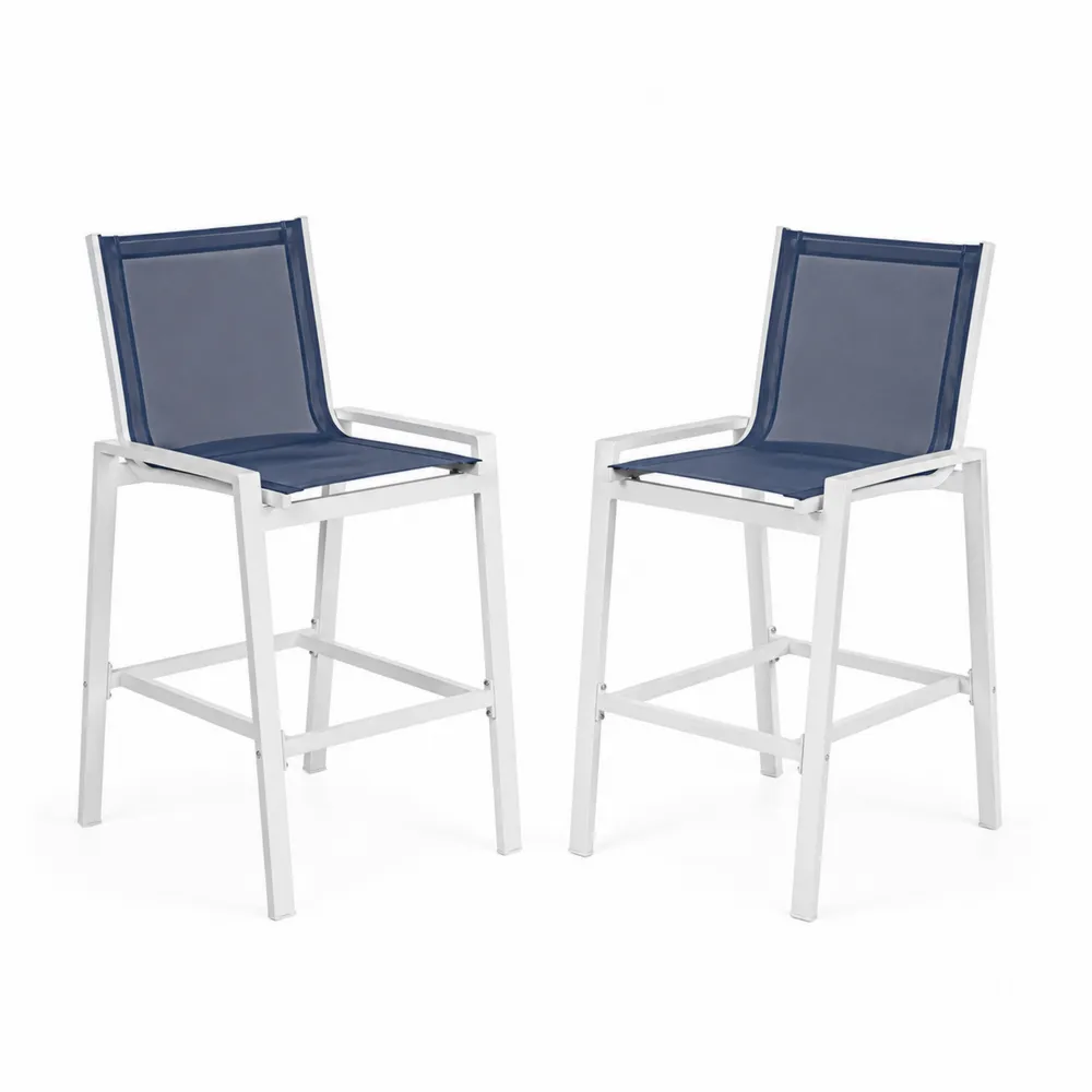 Conjunto de Taburetes de Bar de Aluminio y Textilene Azul Marino