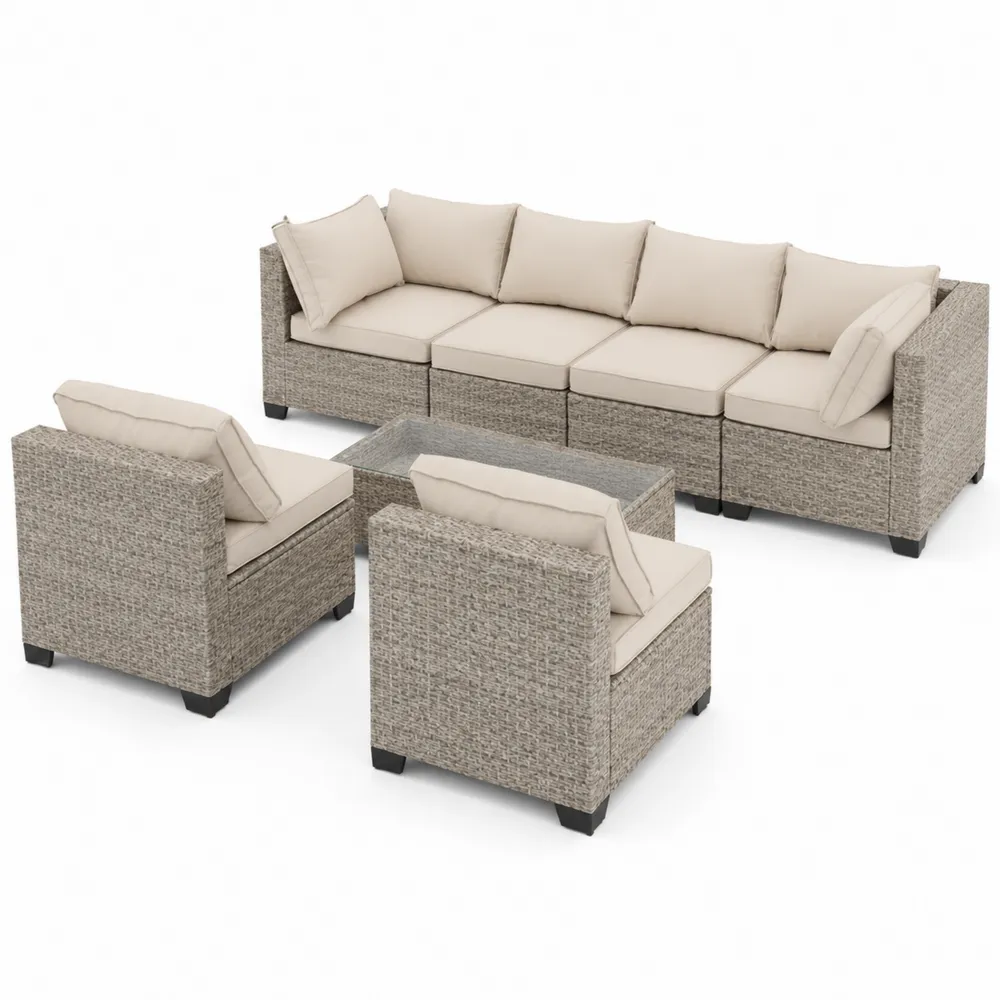 Conjunto de Sofás de Jardín de Ratán Sintético con Cojines Beige