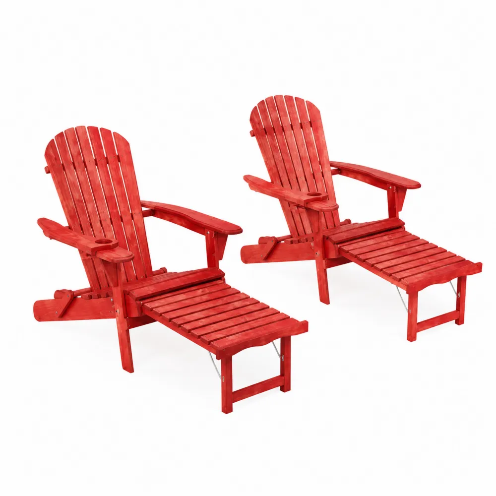 Juego de Sillas Adirondack de Madera Roja para Exterior