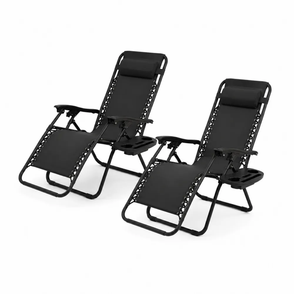 Conjunto de 2 Sillas Reclinables de Acero y Textilene Negras