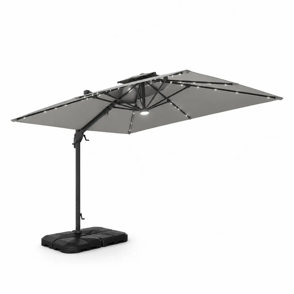 Sombrilla Voladiza con LED 300 cm Gris y Aluminio