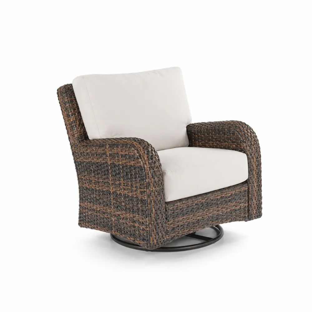 Silla Giratoria de Rattán Sintético con Cojines Color Beige