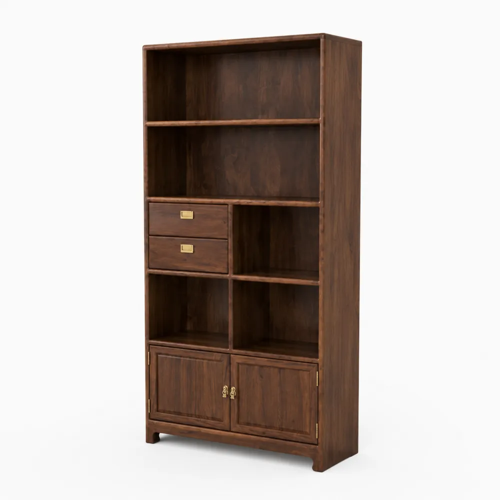 Estantería de Madera de Nogal con Cajones y Puertas 180x90x30 cm Marrón
