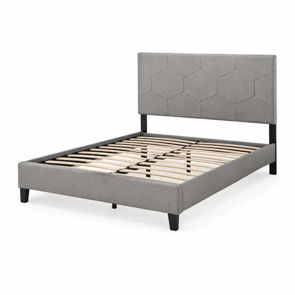 Cama Doble 200x160 cm con Cabecero de Tela Gris