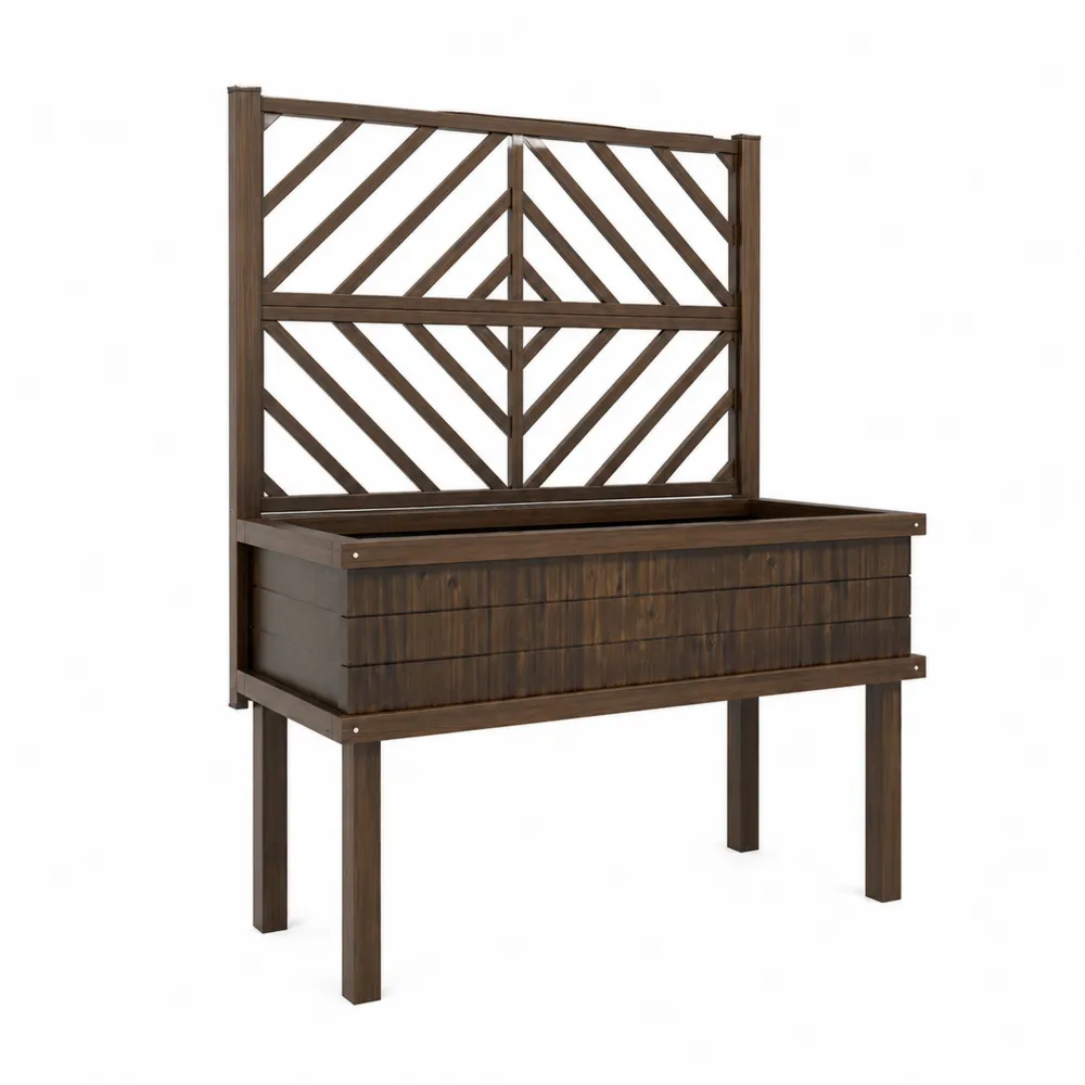 Mesa de cultivo elevada de madera de pino con enrejado marrón 90x40x120 cm