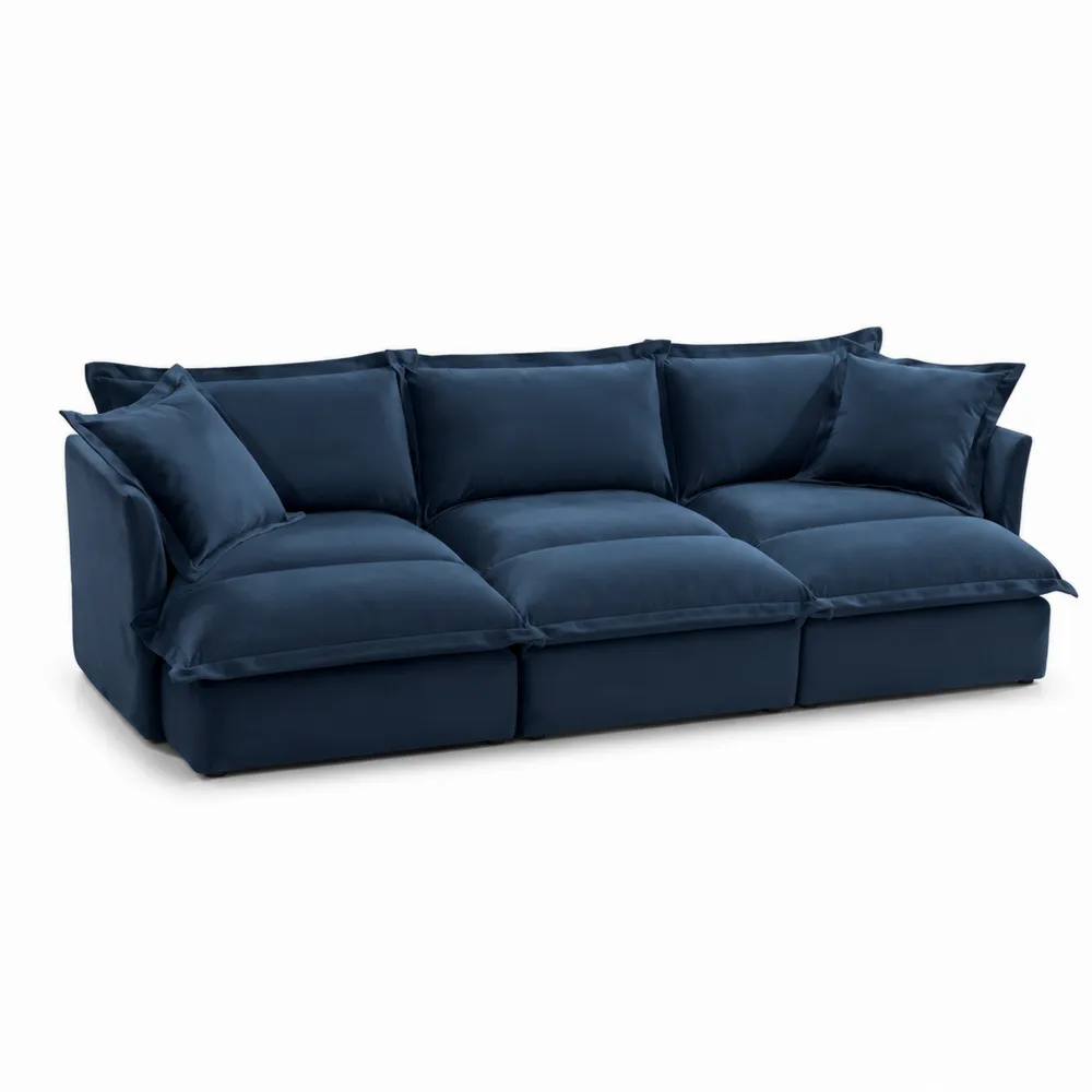 Sofá modular de 3 plazas de terciopelo azul