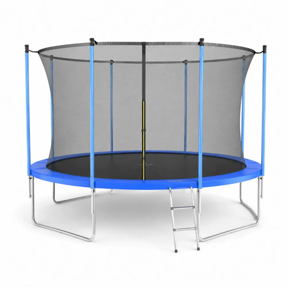 Cama elástica con red y escalera de acero 366 cm Azul/Negro