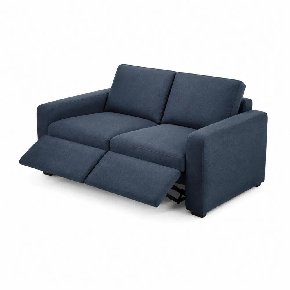 Sofá reclinable de 2 plazas en tela azul 150 cm