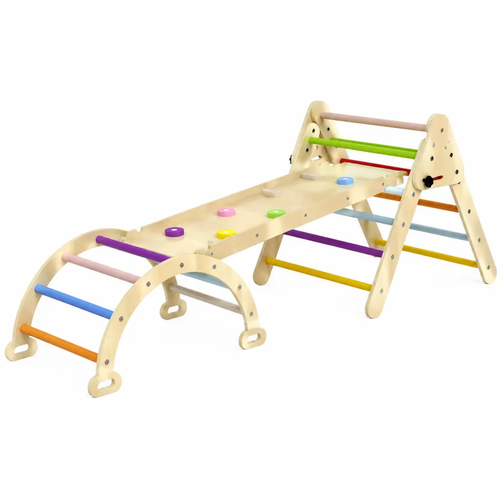 Estructura de escalada de madera contrachapada multicolor