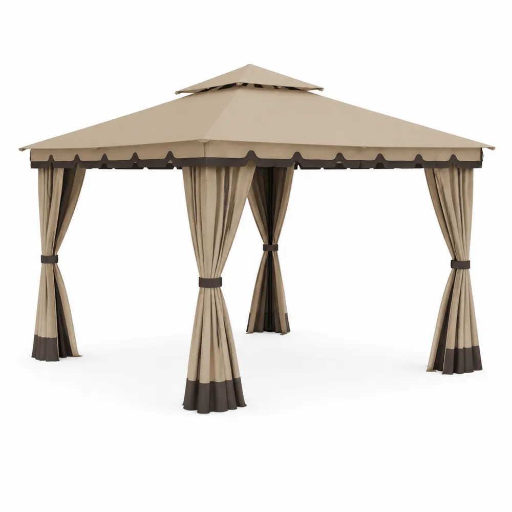 Pabellón de Tela Beige con Estructura de Acero 3x3m