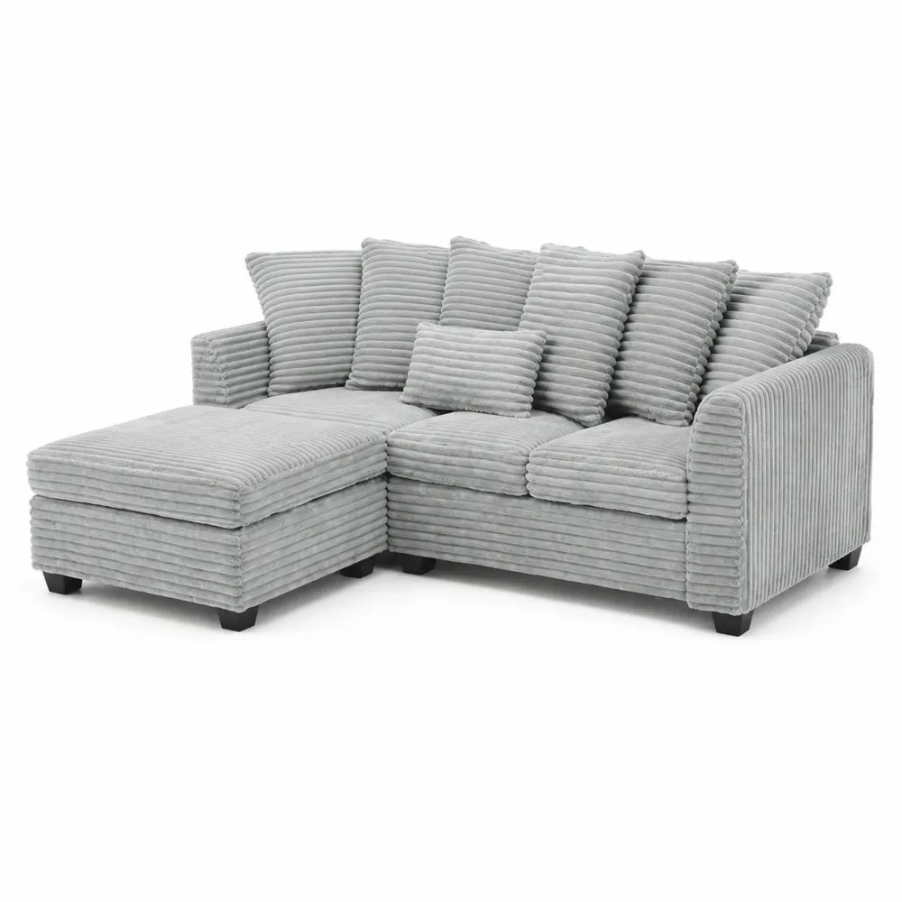 Sofá Seccional Esquinero Tela de Corduroy Gris Claro