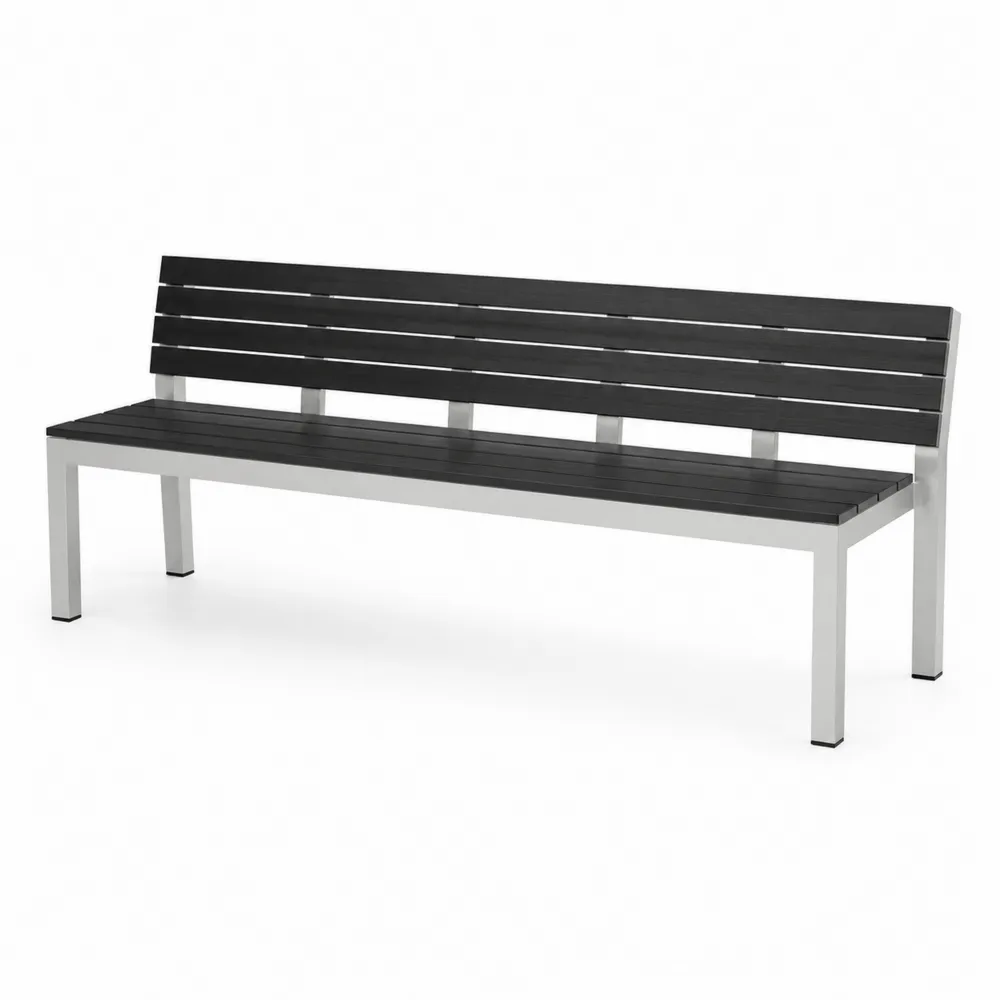 Banco de jardín de aluminio y madera compuesta negro 180 cm