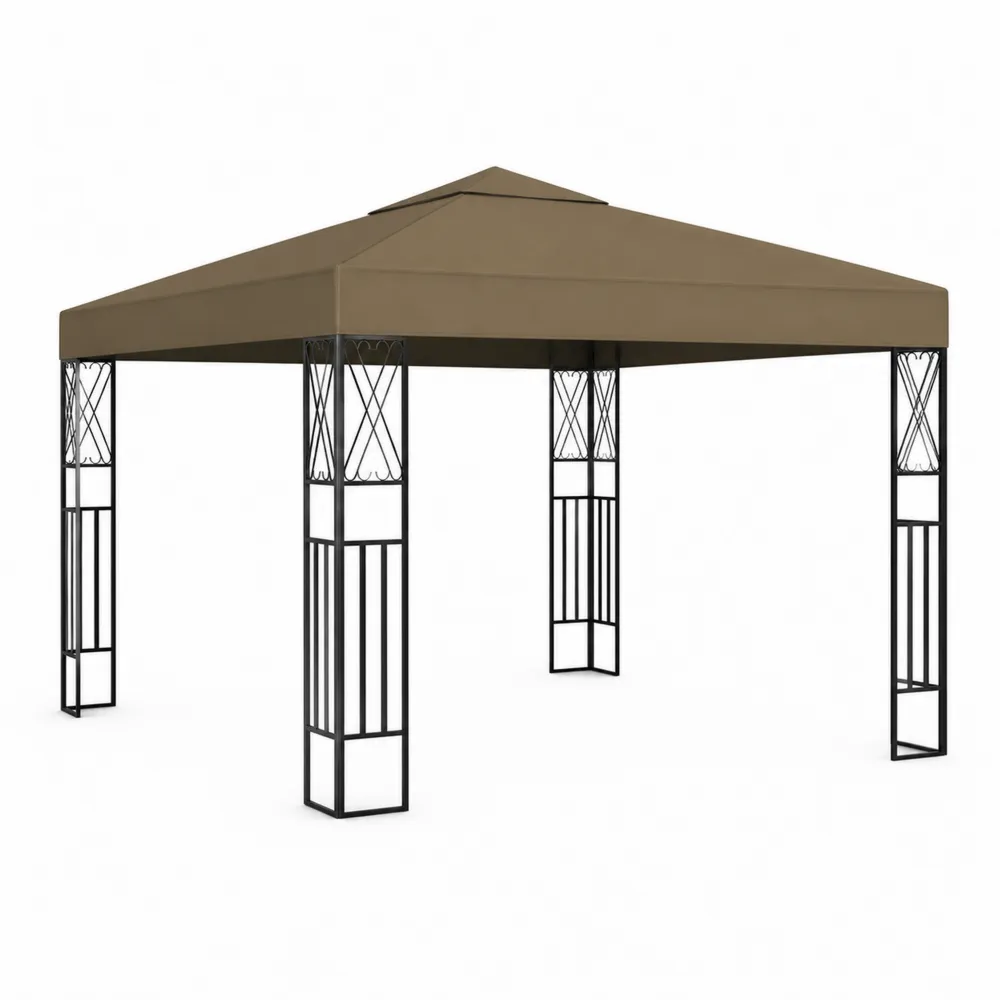 Toldo Gazebo 3x3 m Poliester Marrón Estructura de Acero
