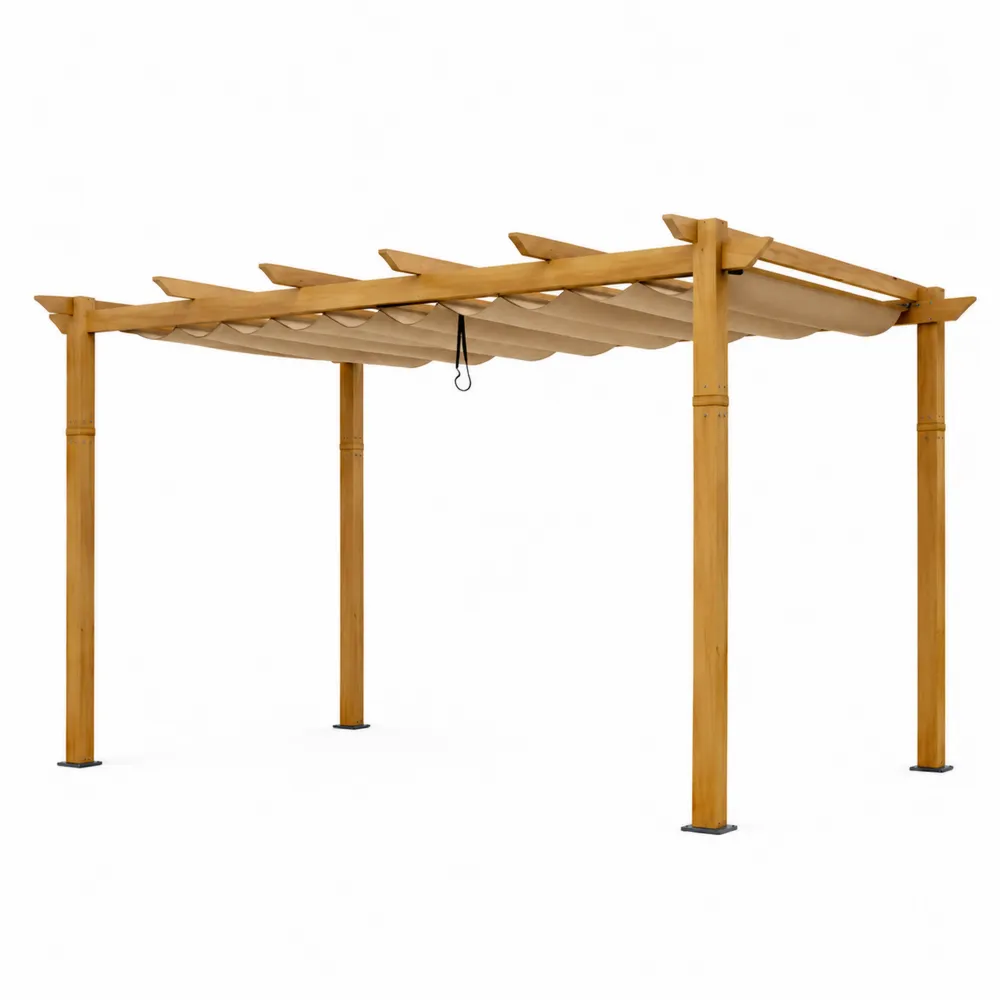 Pérgola de Madera con Techo de Poliéster Beige