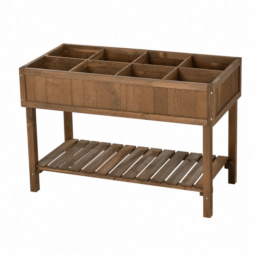 Mesa de cultivo de madera de pino con compartimentos 100x40x80 cm Marrón