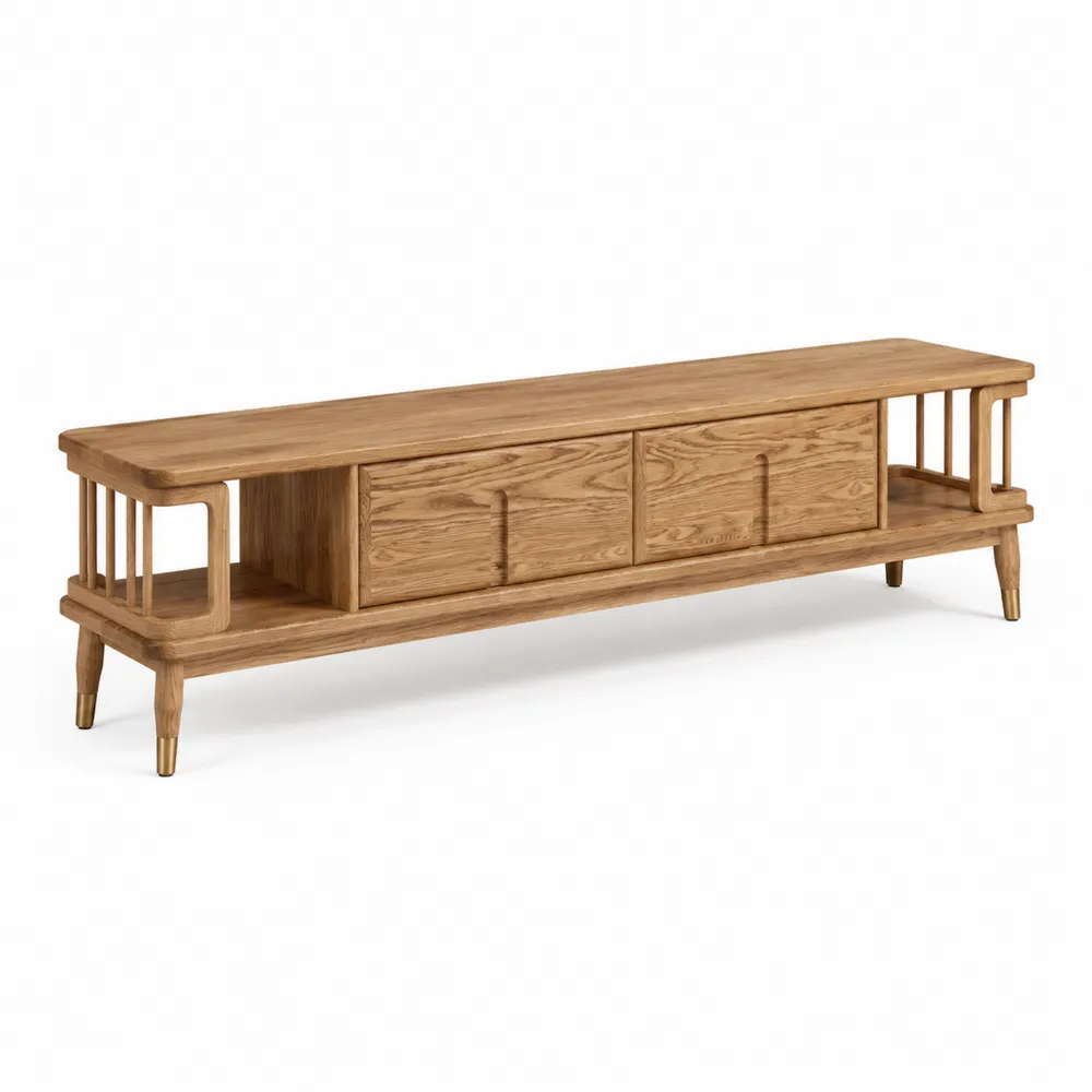Mueble de TV de madera de roble maciza con puertas deslizantes