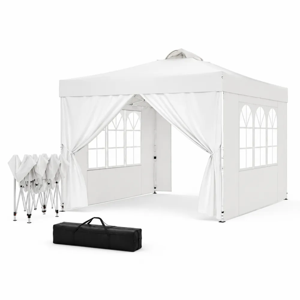 Carpa Plegable de Tela Blanco 3x3m con Ventanas