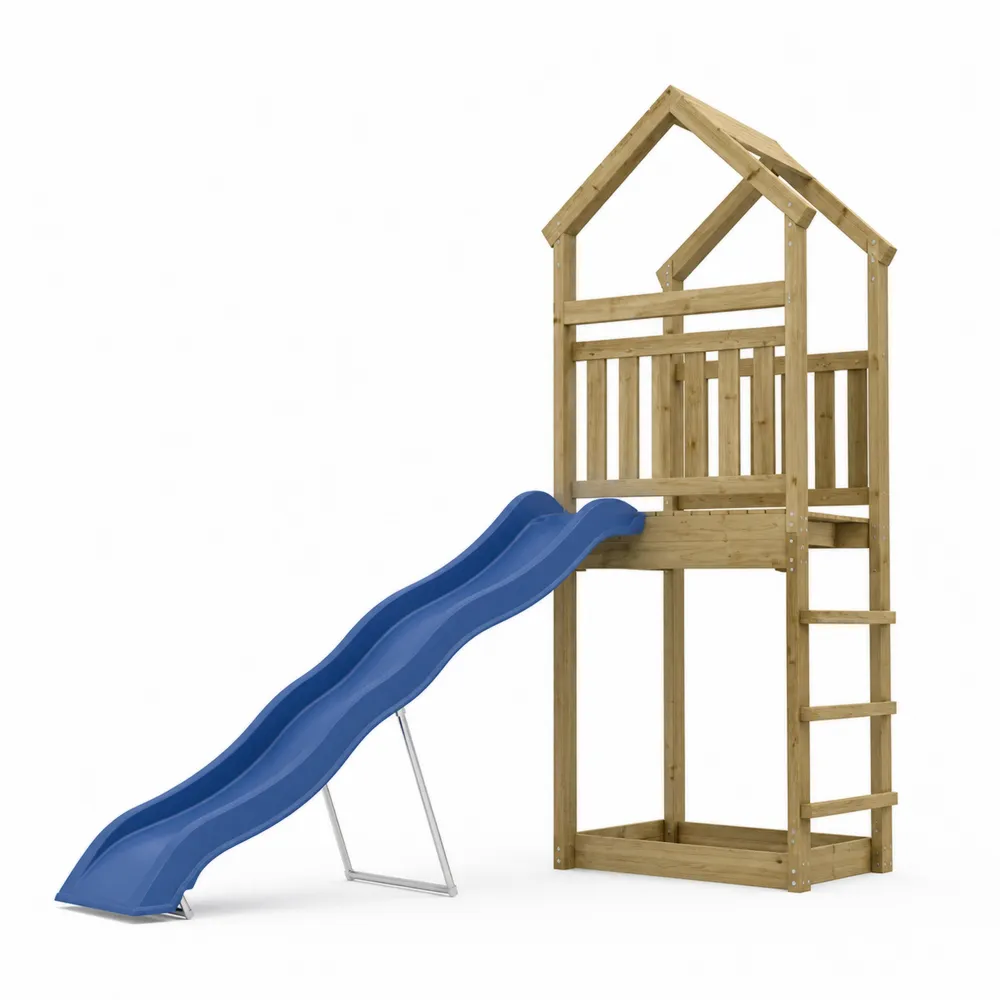 Estructura de Madera con Tobogán de Plástico para Niños