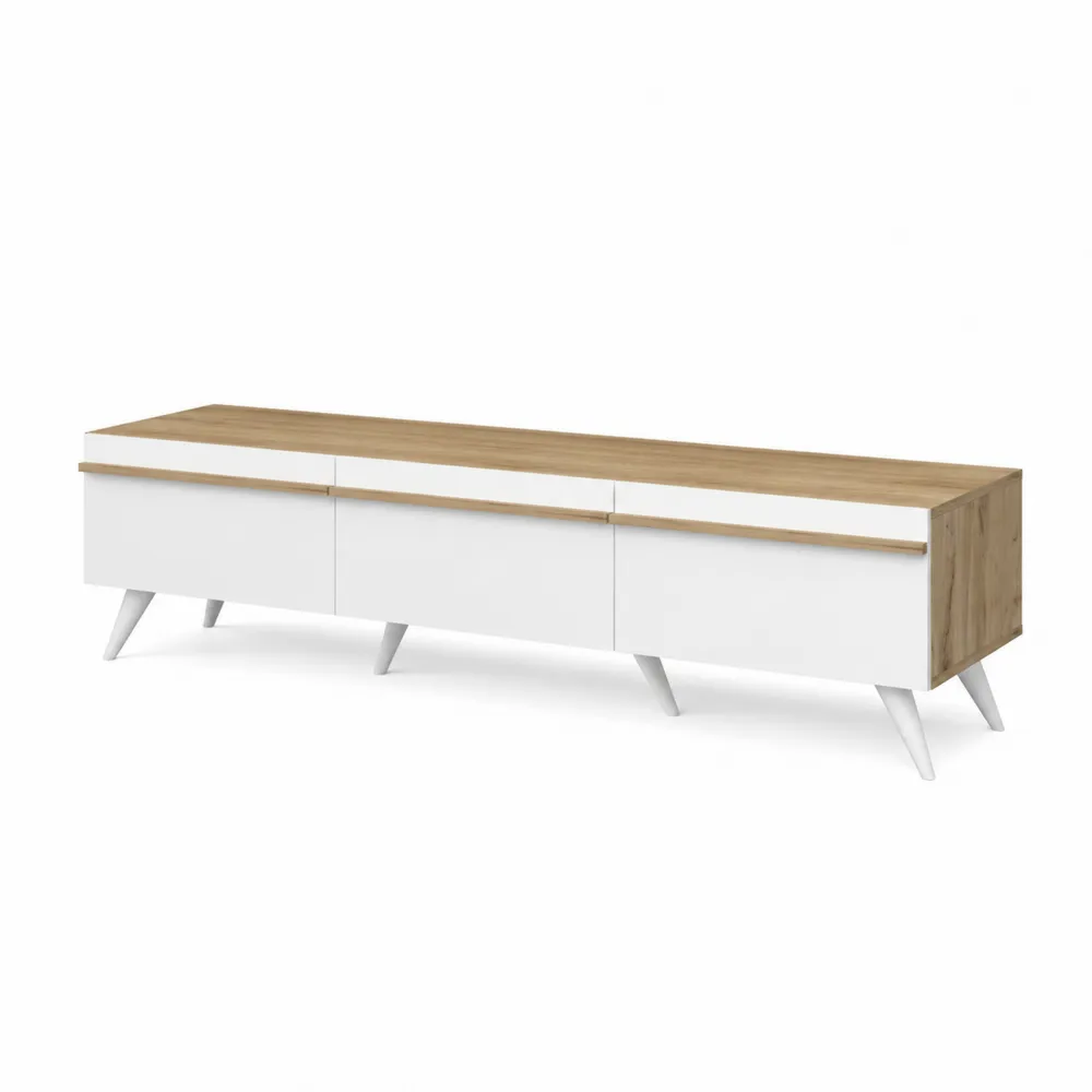 Mueble de TV de Madera MDF Blanco y Roble 150 cm