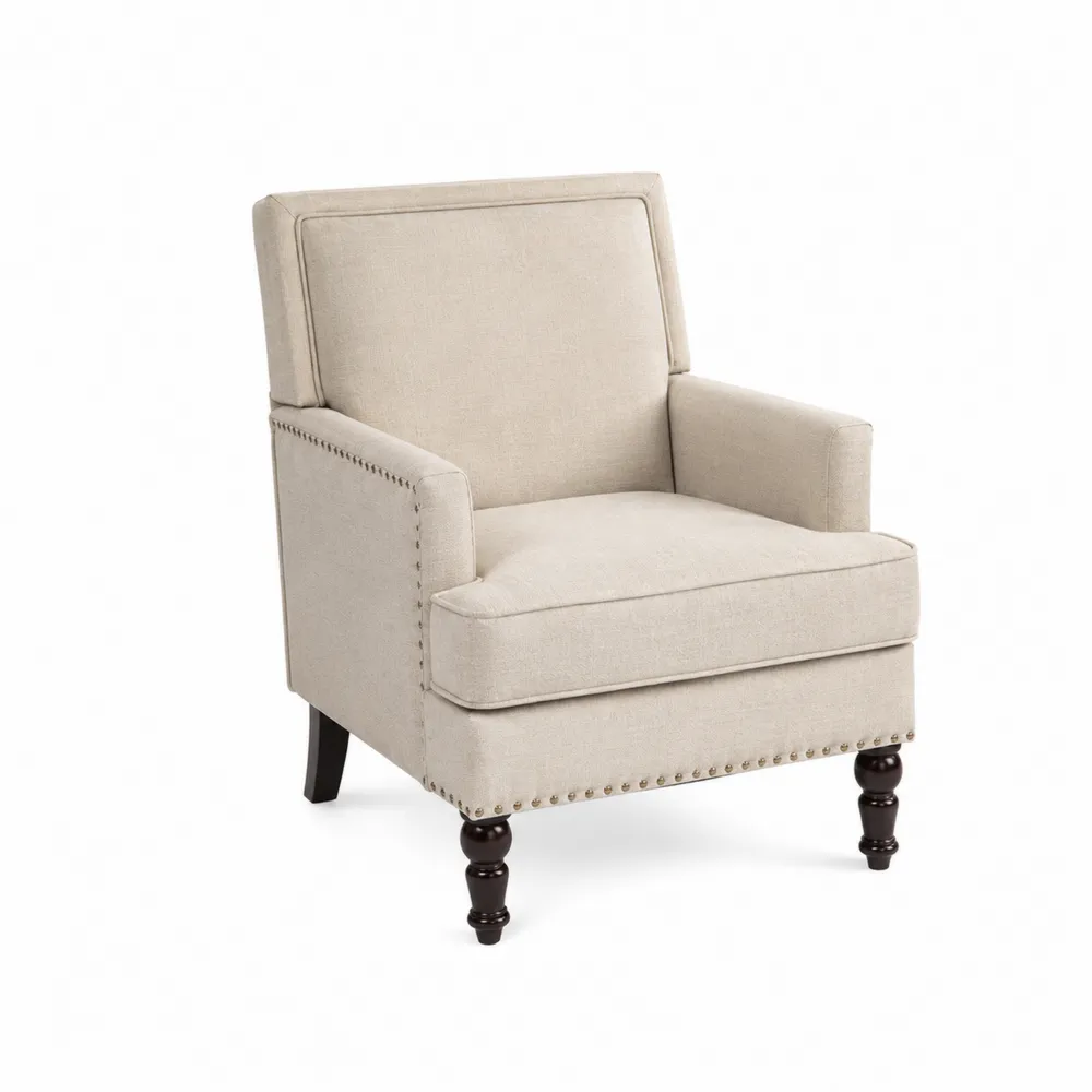 Sillón de Tela Beige con Patas de Madera