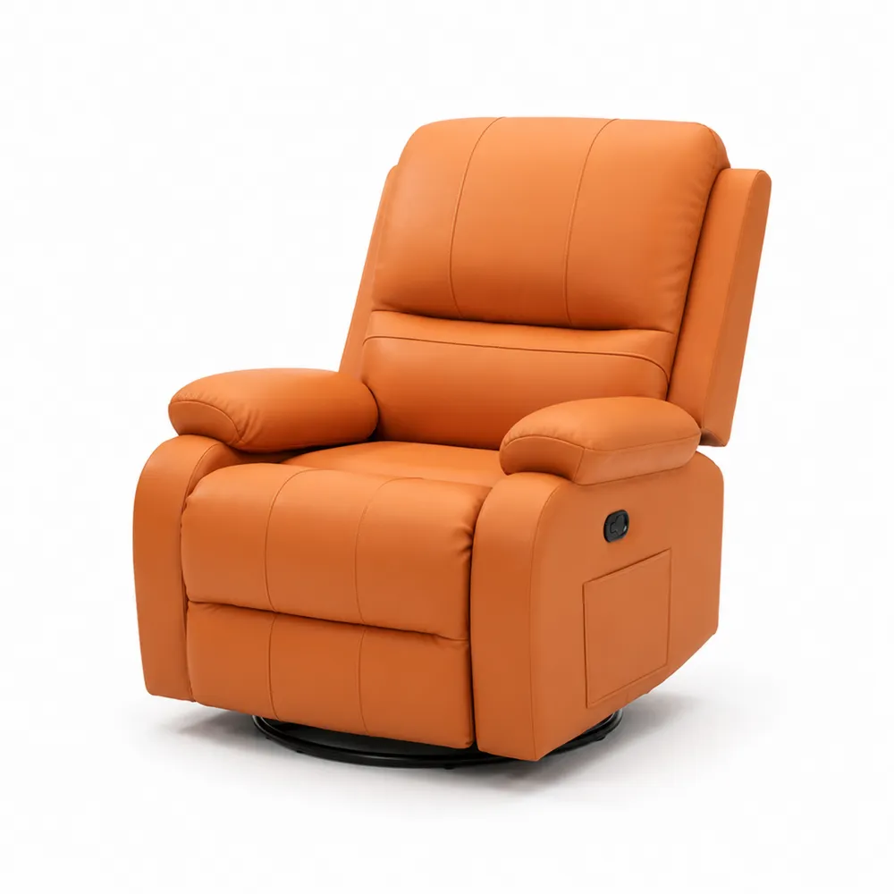Sillón reclinable de cuero sintético naranja con función giratoria