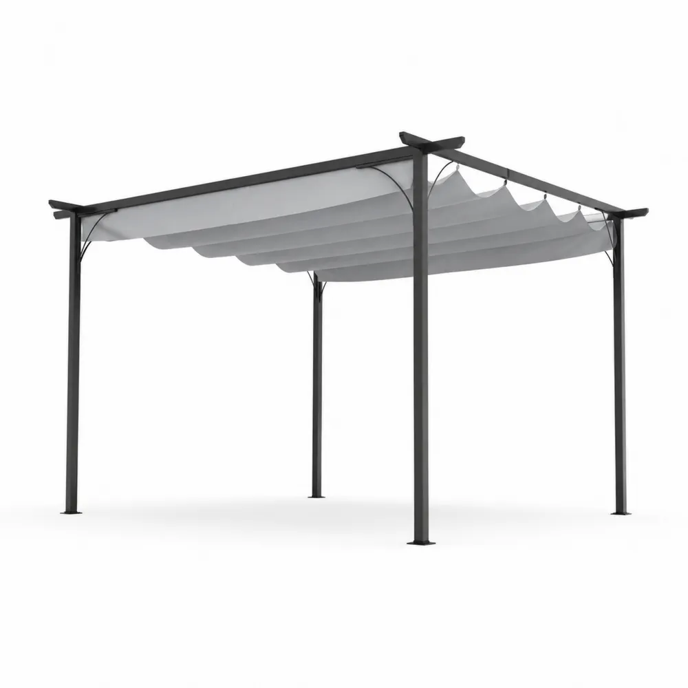 Pérgola de Jardín de Acero con Toldo de Poliéster Retráctil 3x3 m Blanco