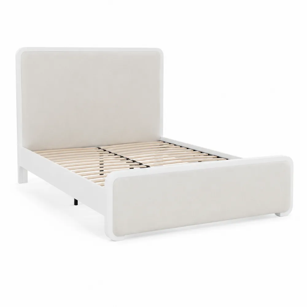 Cama doble de madera con cabecero y piecero tapizados 200x160 cm