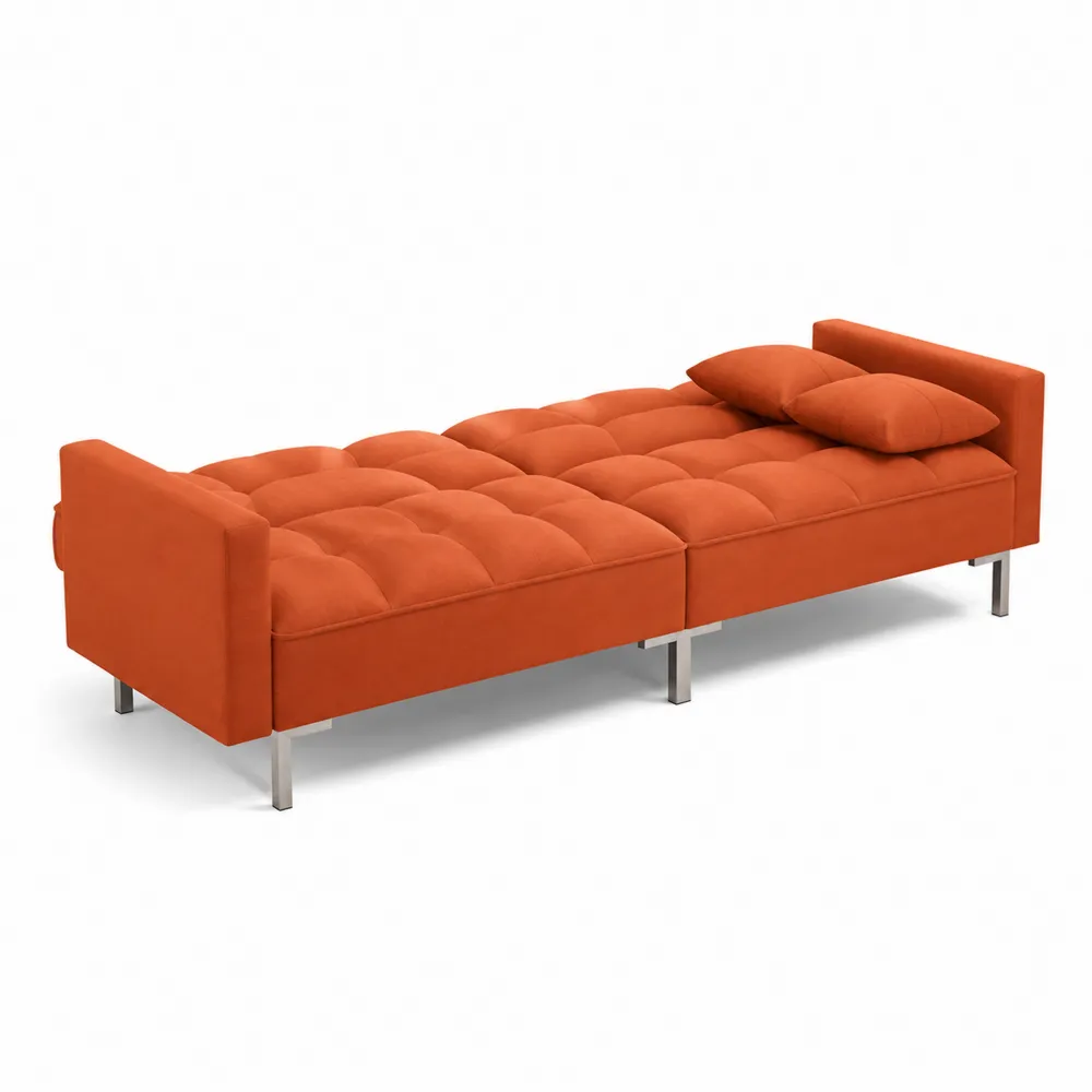 Sofá cama de poliéster naranja con patas de metal 200cm x 80cm x 40cm