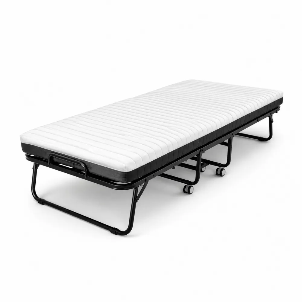 Cama plegable de acero con colchón de espuma de poliuretano 190x80 cm Blanco