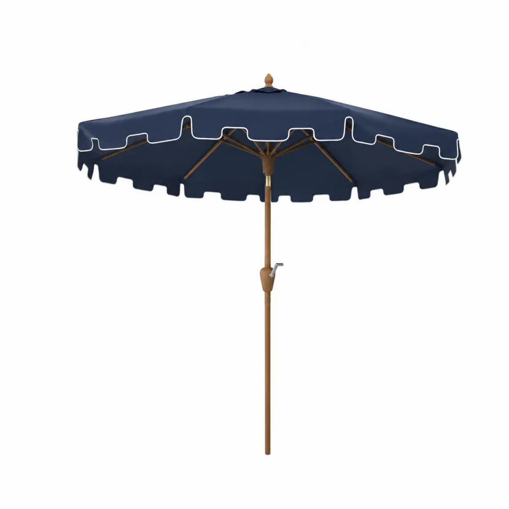 Sombrilla de Patio de Madera y Poliéster Azul Marino 2.5m