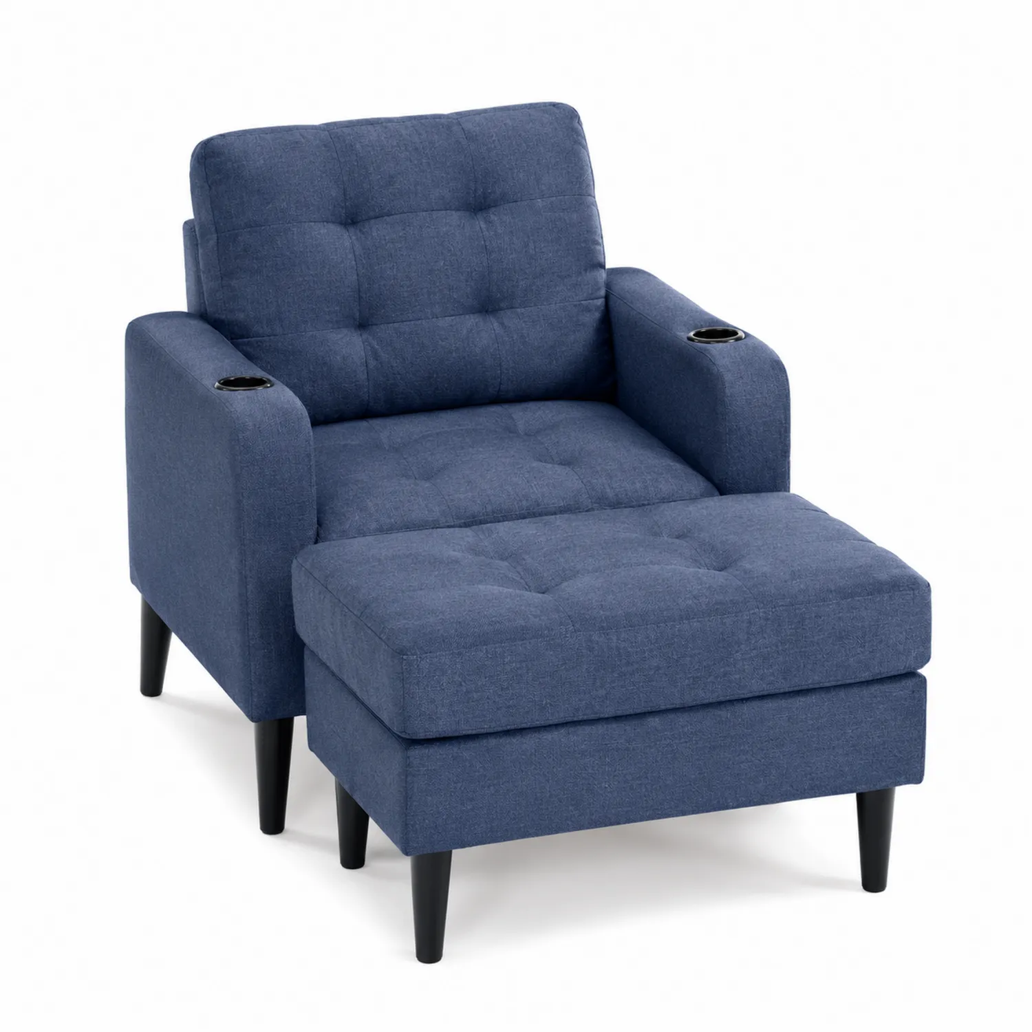 Fotel z podnóżkiem granatowy poliester 90 cm