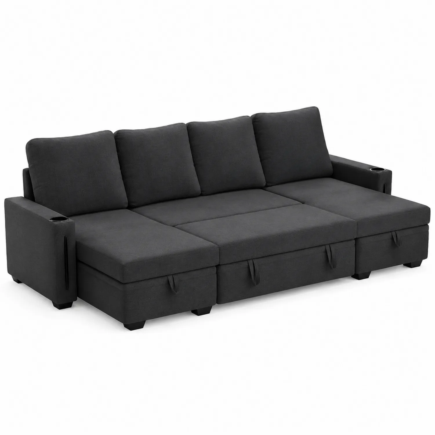 Sofa rozkładana z tkaniny poliestrowej Antracyt 250 cm