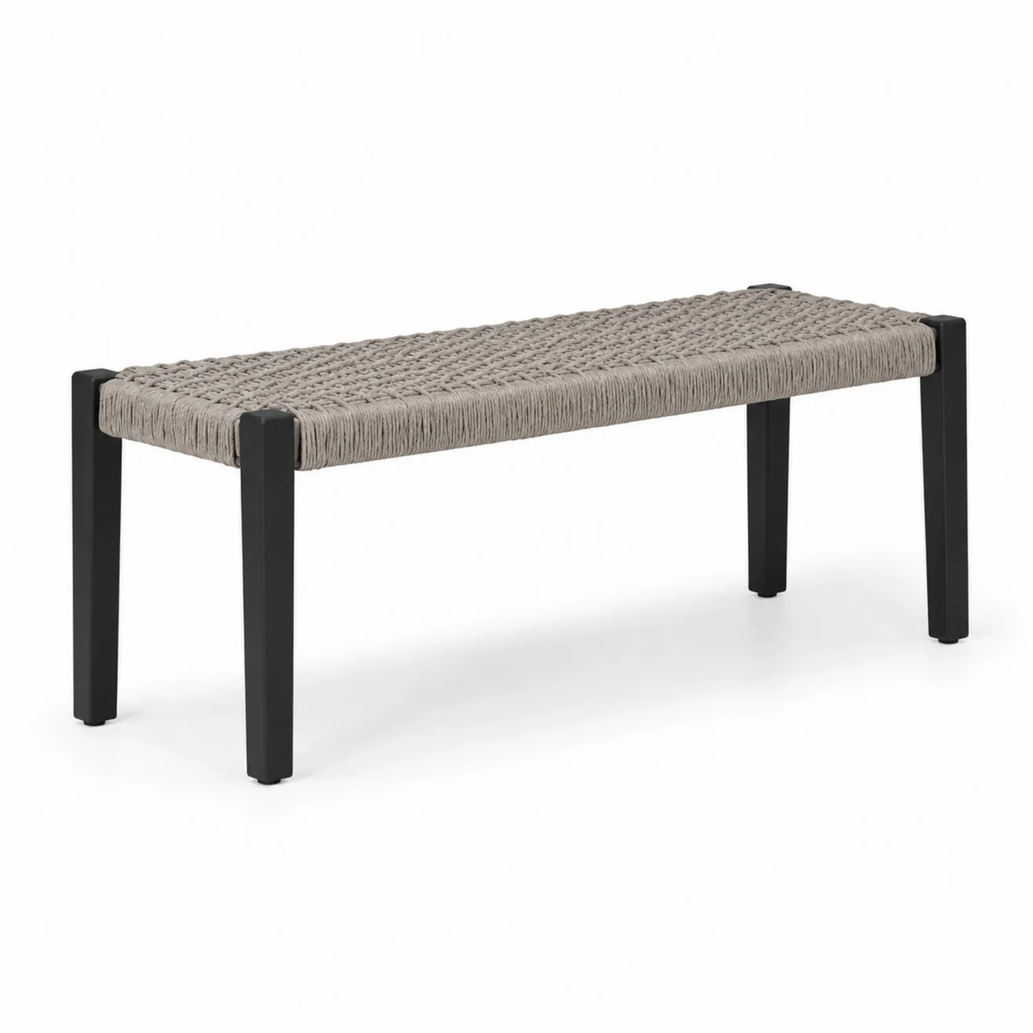 Ławka metalowa z plecionym siedziskiem 117 cm Czarny/Beżowy