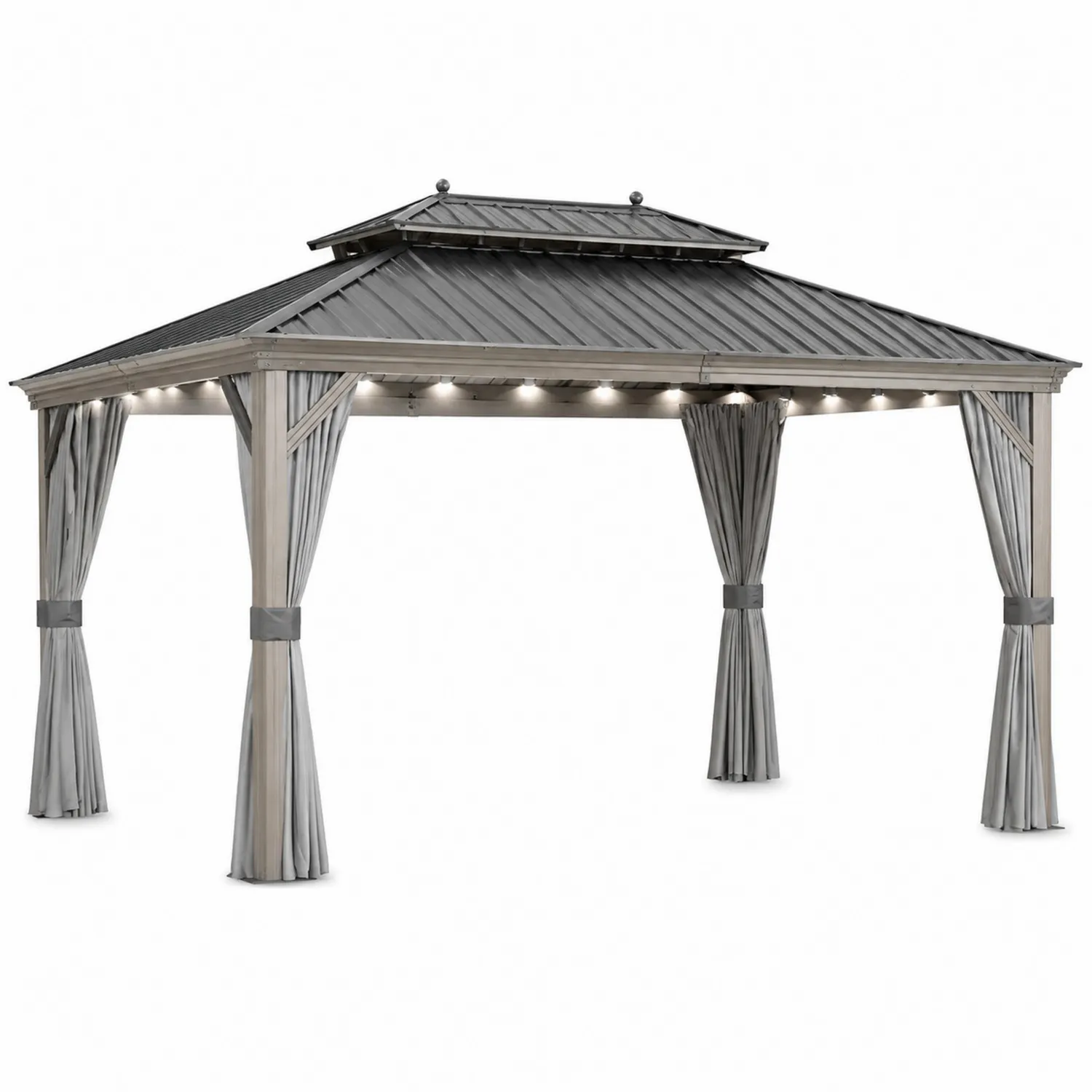 Altana ogrodowa aluminiowo-stalowa z szarymi zasłonami i oświetleniem LED 300x400 cm