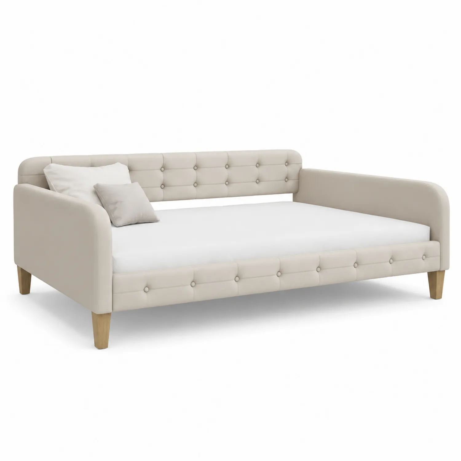 Leżanka dwuosobowa tapicerowana beżowa 200x90 cm