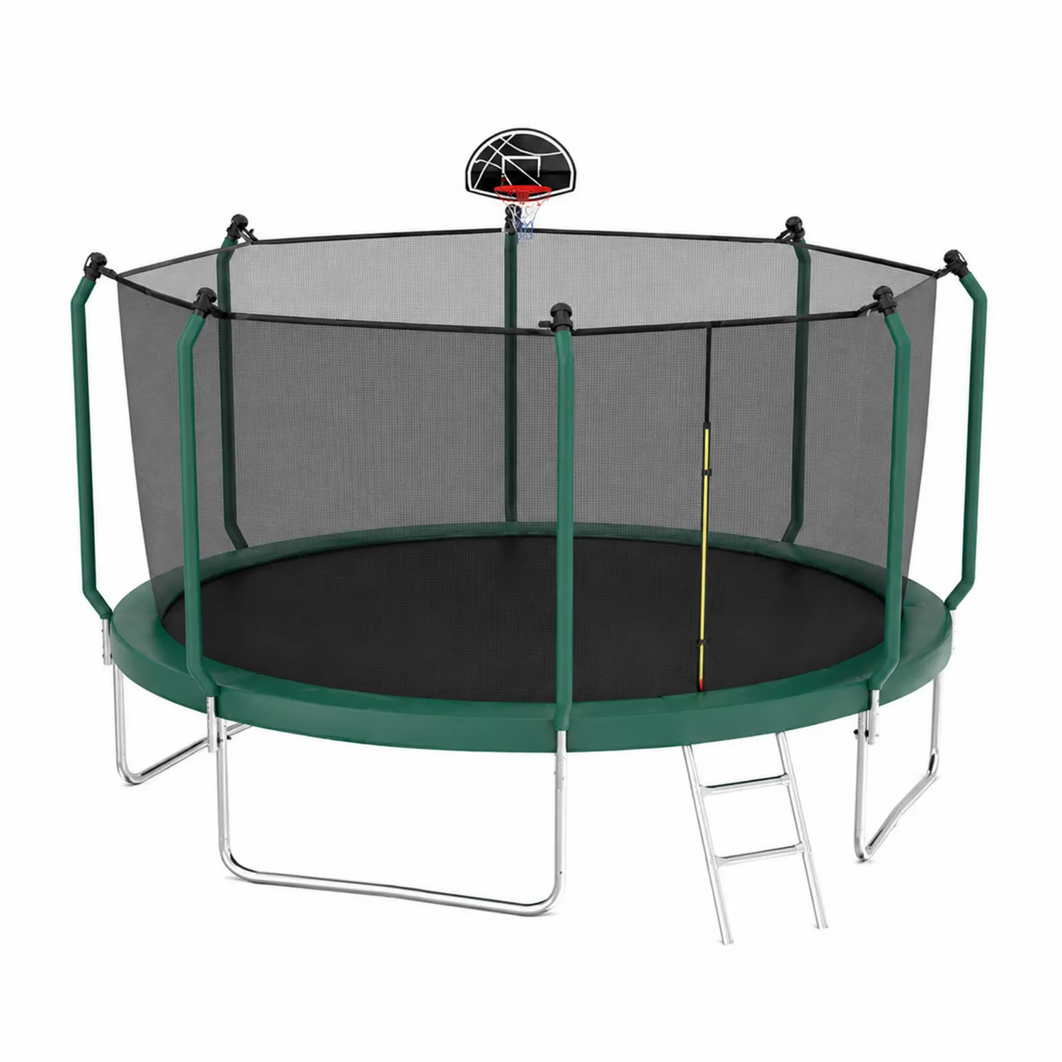 Trampolina ogrodowa okrągła 244 cm stal PVC zielona z siatką i koszem