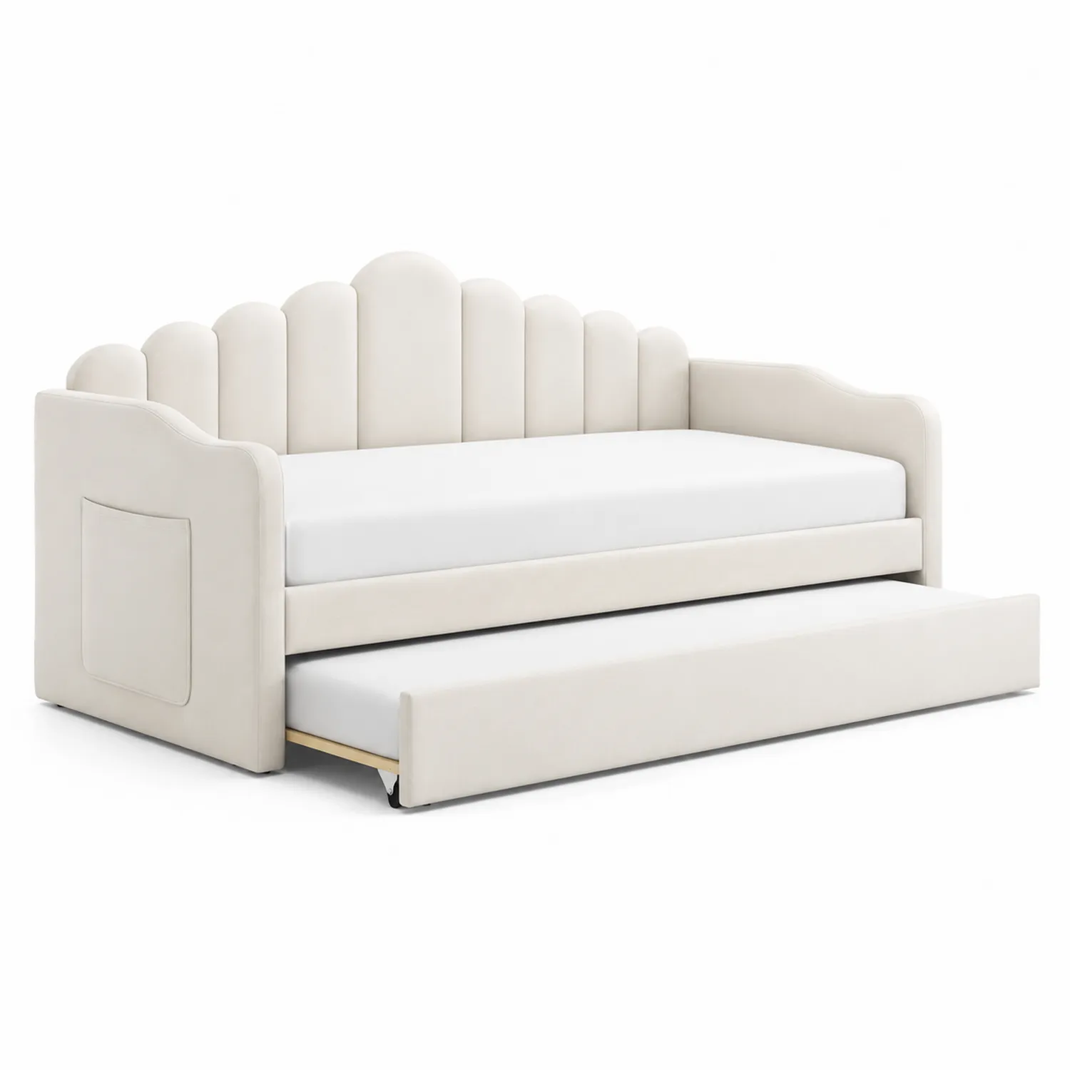 Sofa z Funkcją Spania z Zagłówkiem Biała z Szufladą