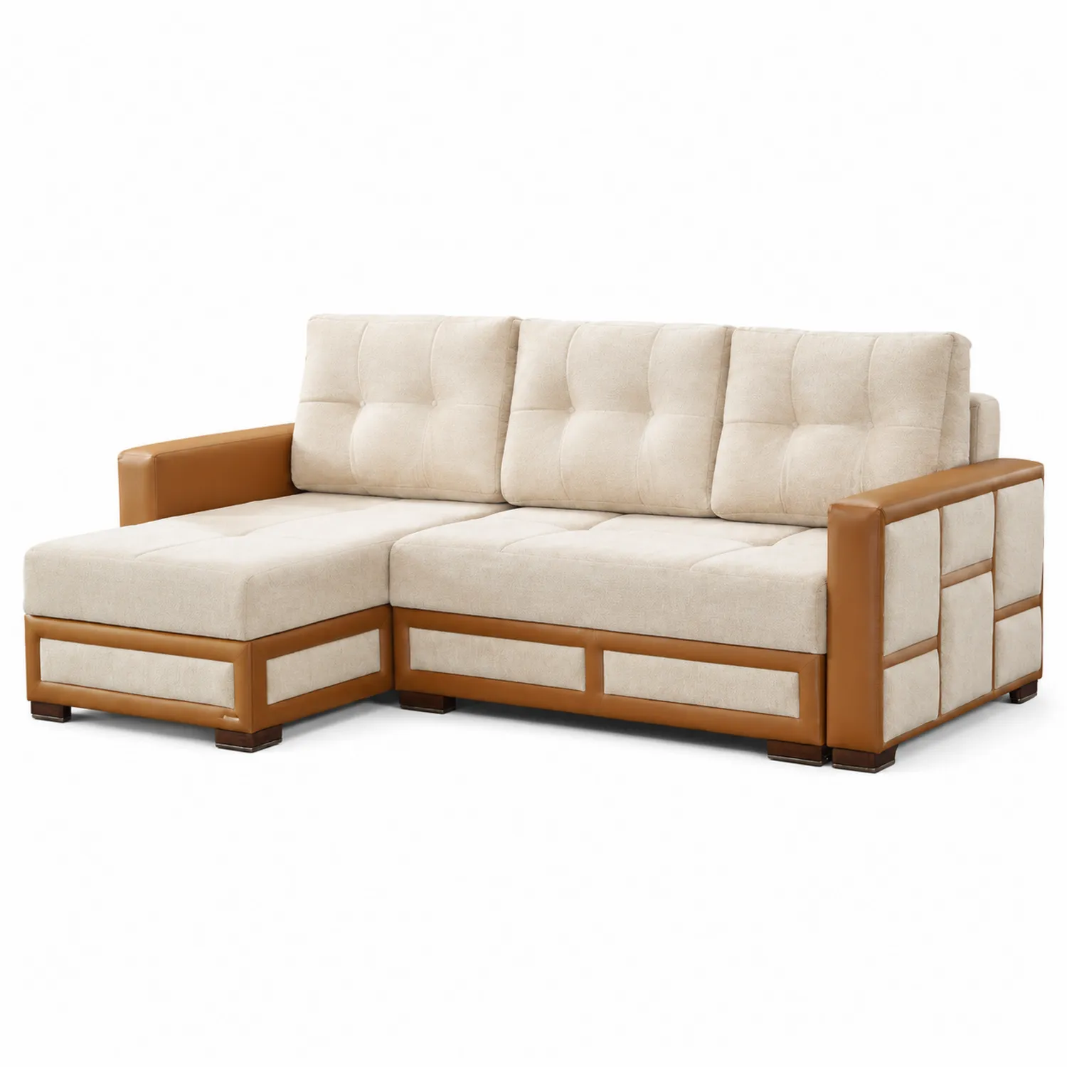 Sofa narożna 250cm z poliestru i skóry ekologicznej