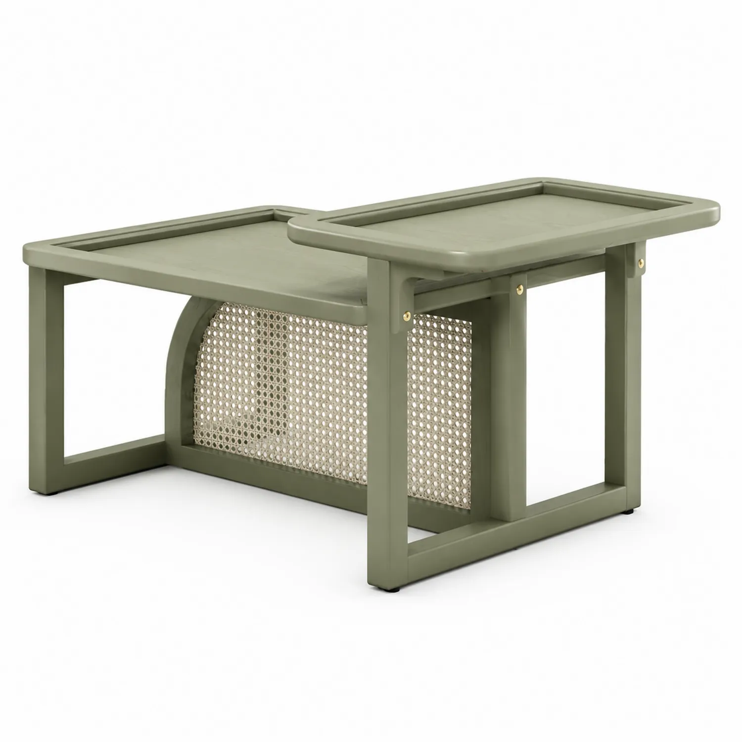 Stolik kawowy prostokątny z metalu i rattanu 90x50x40 cm Zielony
